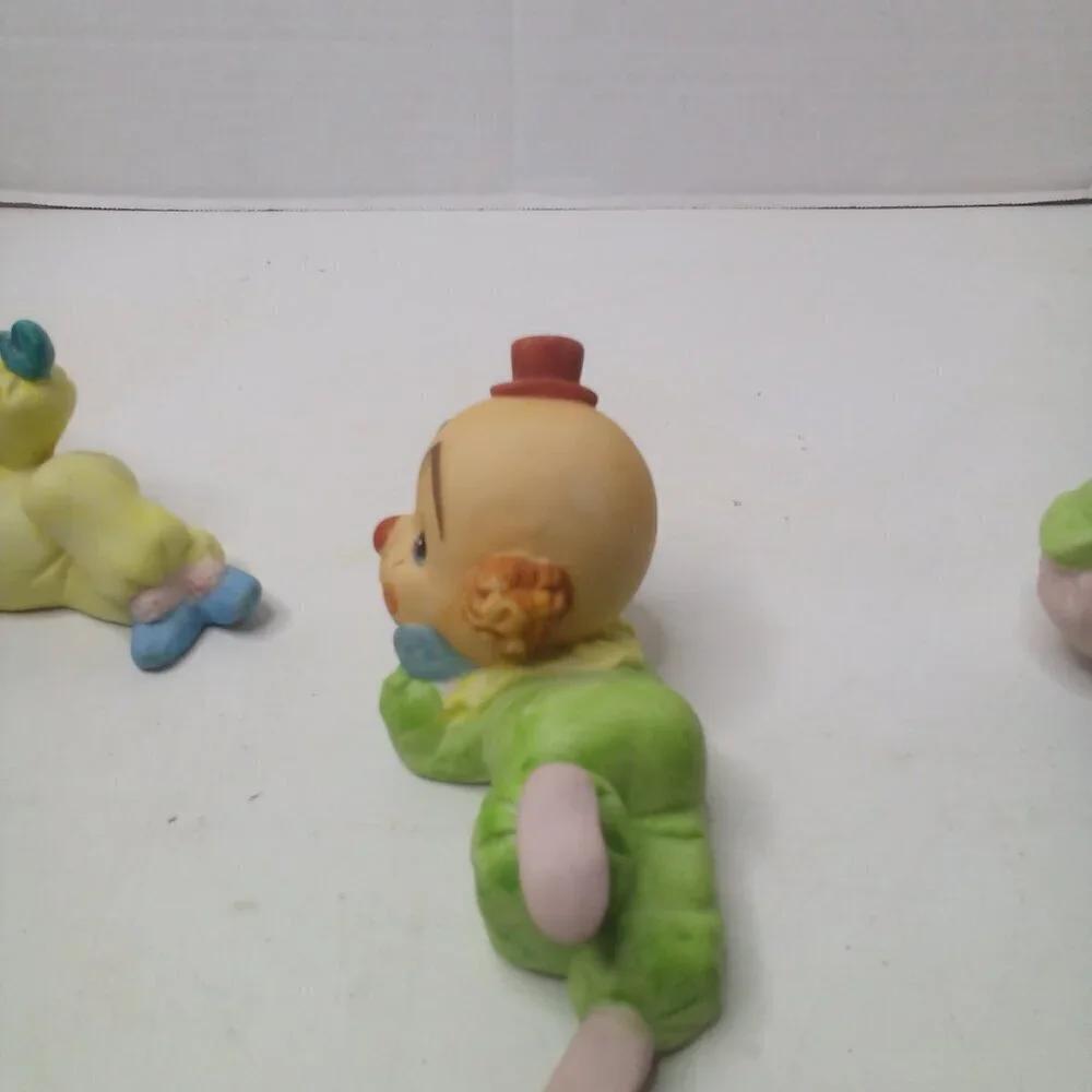 Vintage Ceramic Baby Clowns Lot of 3 Figurine Painted Shelf Sitter
